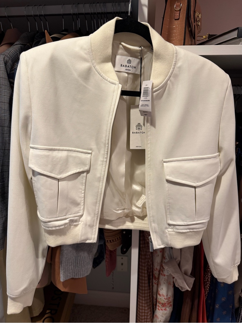 Aritzia Babaton Cream Cropped Bomber Jacket